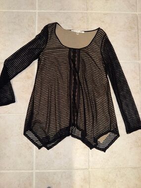Max Studio Black Sheer Striped Scoop Neck Tunic